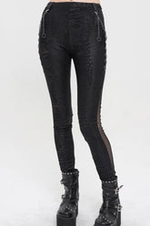 Black Knitted Fabric Detachable Chain Trim Irregular Semi-Perspective Knit Women's Punk Pants